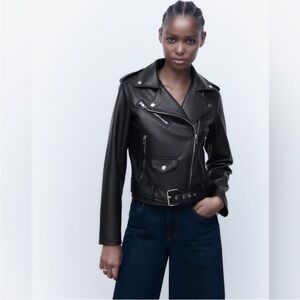 Zara Women's Sleek Black Leather Biker Jacket